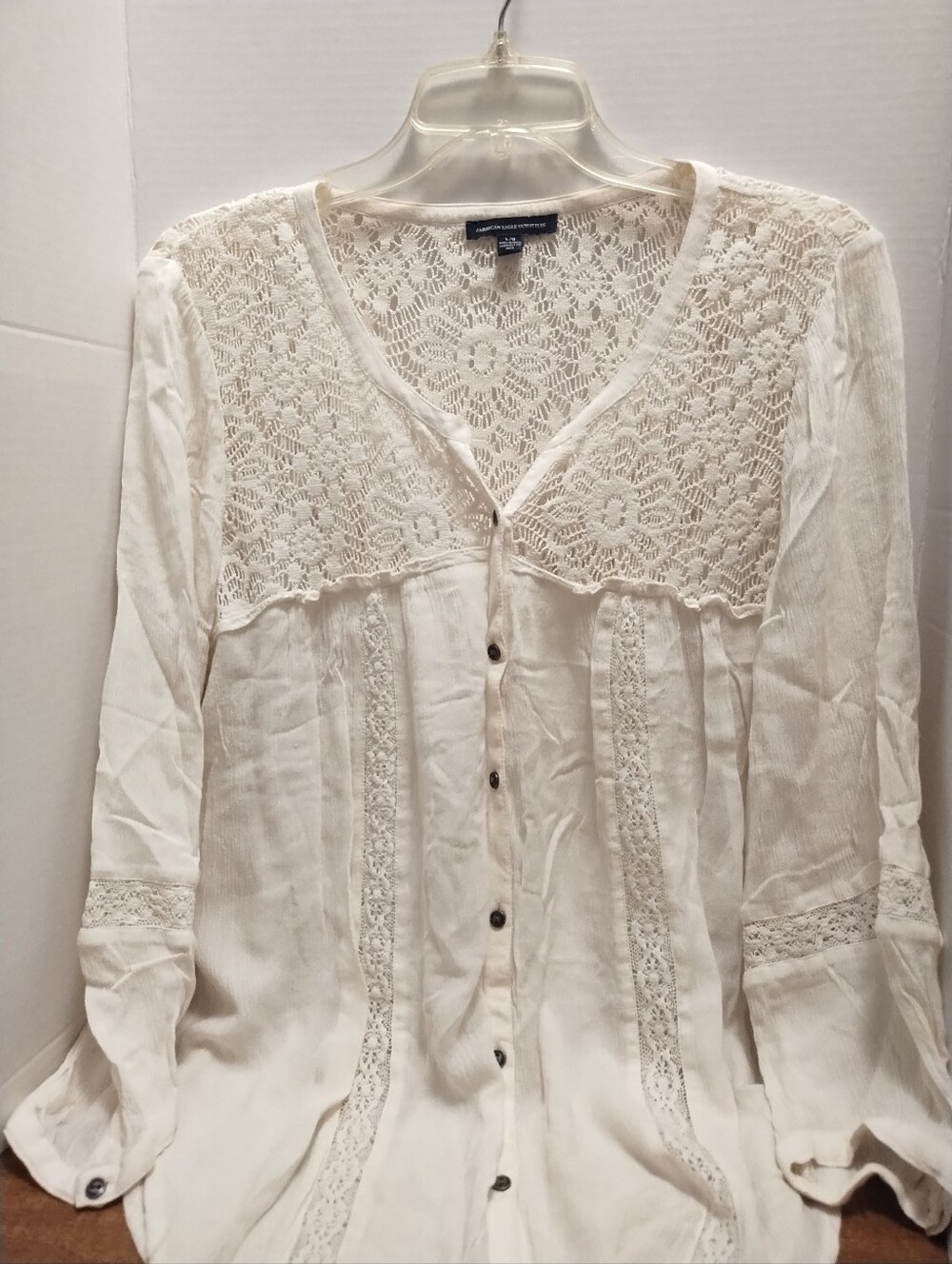 American Eagle Outfitters Ivory Lace-Yoke Button Front Tunic